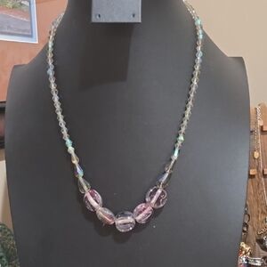 Iridescent Pink Glass Bead Necklace with Faceted Accents